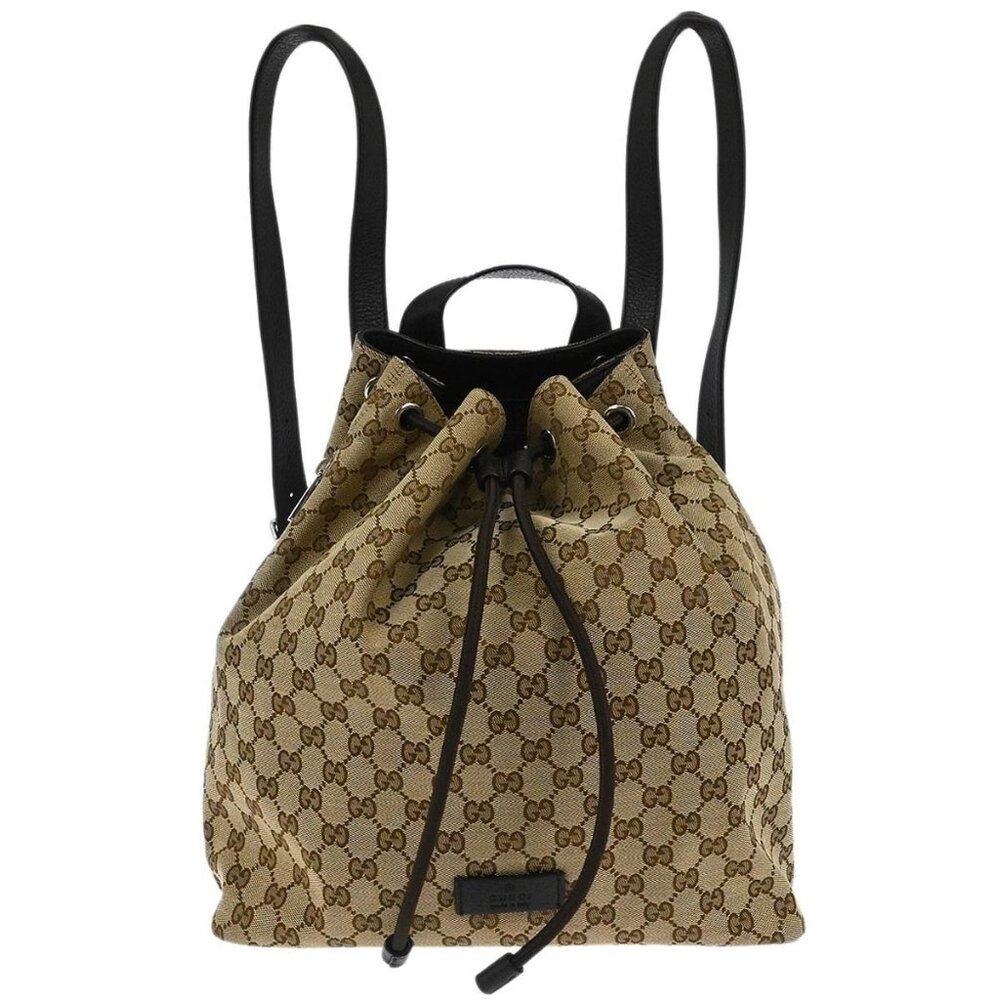 Gucci Brown Beige GG Drawstring Backpack 449175 527066 117563